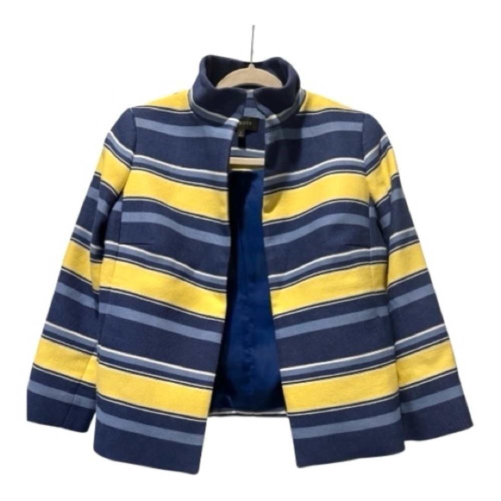 Talbots Striped Stand Collar Jacket Blue Yellow Size 2 Fully Lined Pockets